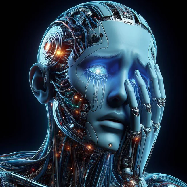 Imagen por inteligencia artificial, bajo el prompt robot antropormofizado de manera muy realista y espectacular, mostrando el sentimiento de extrema y sensible compasión