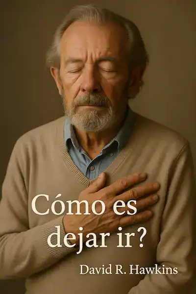 Cómo soltar las emociones para encontrar la paz interior 6 Hombre mayor con gesto sereno y mano en el pecho, ilustrando el método “Dejar Ir” de David R. Hawkins.