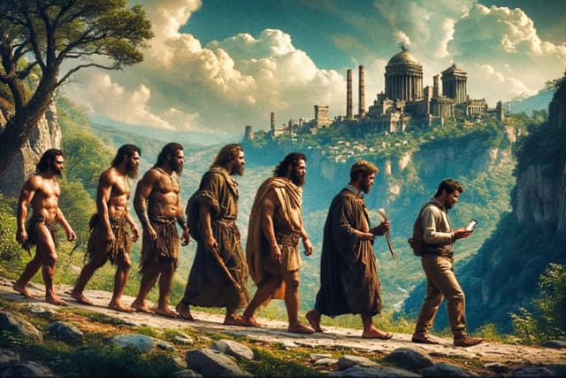 Historia de la soledad: de experiencia humana a epidemia moderna 7 Ilustración simbólica de la soledad, con una persona en distintos momentos de la historia, desde la tribu hasta la era digital.