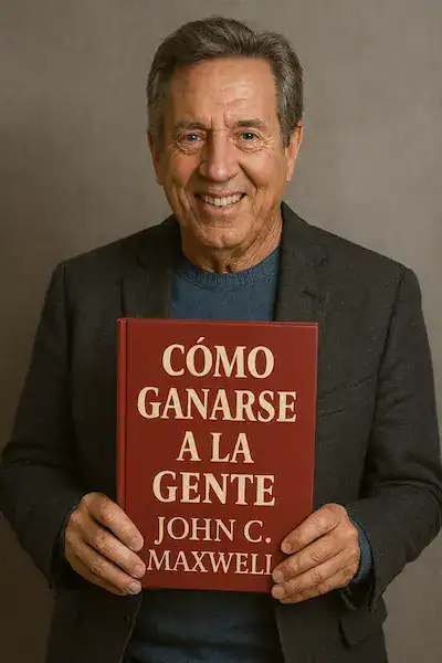 La Esencia de "El Arte de Ganarse a la Gente", de John C. Maxwell 3 Retrato del autor sosteniendo el libro “Cómo ganarse a la gente” de John C. Maxwell, símbolo de liderazgo, empatía y conexión humana.